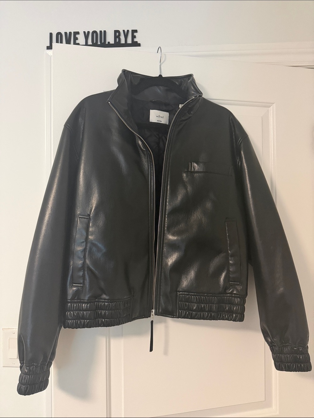 Wilfred Aritzia Faux Leather Black Bomber